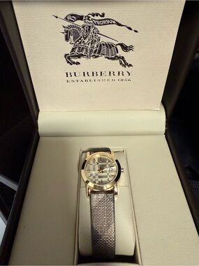 Burberry Brown Leather Strap Watch with Gold Buckle